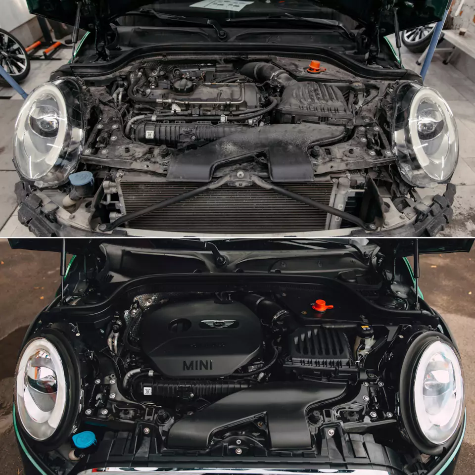Оклеили Mini Cooper цветным полиуретаном, заменили хромированные детали, окрасили диски и суппорта, выполнили комплекс детейлинг-услуг и техническое обслуживание